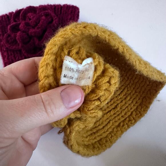 C.C. Knit Flower Headband - Ear Warmer - Red and Yellow - Picture 4 of 7